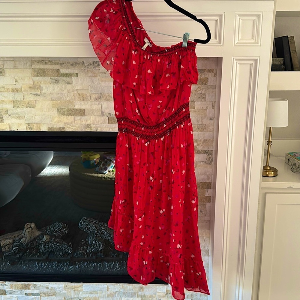 Joie Red One Shoulder Silk Floral Mini Dress Size S Excellent Condition